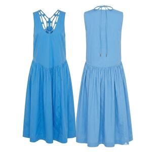 PINKO Azure Blue Drop Waist Midi Dress Coastal Resortwear Minimalist Chic Italy